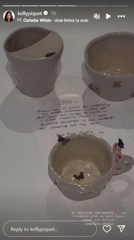 Handmade mugs with a personalized note for Kelly Piquet (Source: @kellypiquet on Instagram)